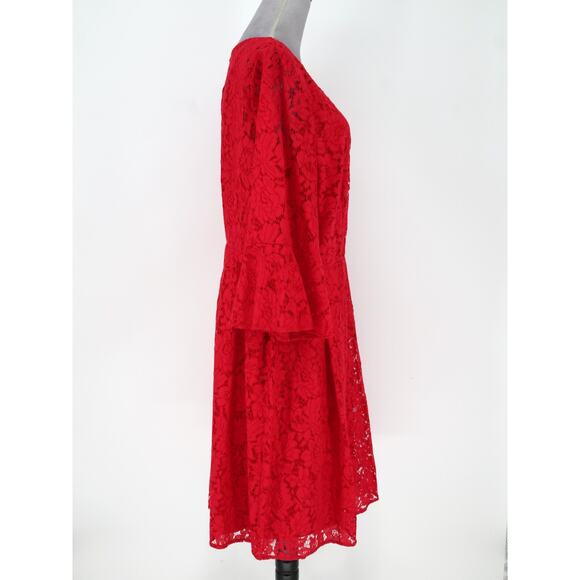 Lane Bryant Dress Plus Size 22W Red Lace Lined Zipper Bell Sleeve Party Cocktail - Picture 13 of 14